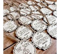 25 Pack Names of Jesus Christmas Ornaments, Wood 5.5cm / 2.2 inch Diameter | Name of Jesus Advent, Religious Ornaments, Christian Gifts for Women Men, Christmas Decorations