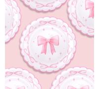 25 Pack Pink Bow Dessert Plates, 7in Coquette Bow Theme Paper Dessert Plates and Napkins Tying The Knot Table Decor for Birthday Baby Shower Bridal Engagement Bachelorette Party Decoration Supplies
