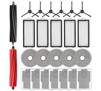 (25 Pack) Qrevo Master Replacement Parts Compatible with Roborock Qrevo Master/Qrevo Slim Robot Vacuum, 2 Roller Brushes, 6 Side Brushes, 7 Dust Bags, 5 HEPA Filters, 5 Mop Pads, Accessories Kit