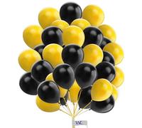 25 Pack Round Yellow & Black 10 Inch Balloons for Birthday Party Decorations