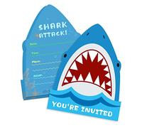 25 Pack Shark Birthday Party Invitations with Envelopes-Double Sided -Shaped Fill-in Invitations-Shark Party Supplies