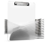 25 Pack Transparent Plastic Clipboards Bulk Acrylic Clear Clip boards with Low Profile Metal Clip Board 12.5 x 9 Inch Letter Size Clipboard Class Set for Classroom with Hanging Hook - Holds 100 Sheets