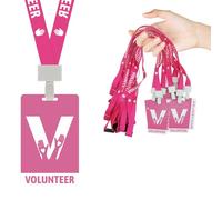 25 Pack Volunteer Lanyard with Plastic Card Set,Vistor PVC Badges Bulk Identification Pass Card for School,Church,Fundraising, Events, Activities (Pink)