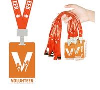 25 Pack Volunteer Lanyard with Plastic Card Set,Vistor PVC Badges Bulk Identification Pass Card for School,Church,Fundraising, Events, Activities (Orange)