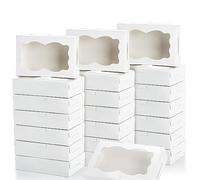 25 Pack White Cookie Boxes for Gift Giving, 7"×4.5"×3" Bakery Candy Box with Clear Window, Treat Dessert Boxes for Pastry Donuts Candy Biscuit Macaron Chocolate Strawberry ((18x11.5x7.8cm) White)