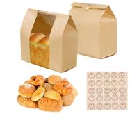 25 Packs Paper Bread Bags For Homemade Bread, Sourdough Bread Kraft Paper Bags, Brown Bakery Bags with Window for Home Baking Packaging Storage (50)