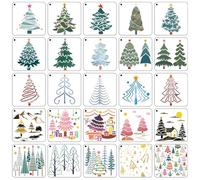 25 Pcs 3.9x3.9 Inch Christmas Stencils, Christmas Window Stencils, Christmas Stencils Reusable Snowflake Santa Claus Christmas Tree Drawing Painting Stencils for DIY Card Craft Home Decor