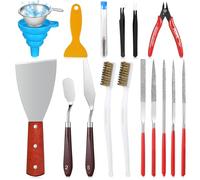 25 Pcs 3D Printer Tools Kit 3D Printing Accessories Include 2 Wire Brush 1 Putty Knife 1 Plastic Shovel 5 Diamond Files 2 Tweezer 10 Needles 1 Plier 1 Funnel 2 Scraper for Cleaning Removing Finishing