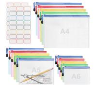 25 Pcs A4 A5 A6 Plastic Wallets Zip Wallets Zip Lock Bags Mesh, 5 Colors