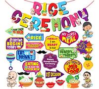 25 Pcs Annaprasanam Photo Booth Props with 1 Set Rice Ceremony Banner/Annaprashan Decoration Items/Rice Ceremony Decorations Items/Baby Photoshoot Props for Rice Ceremony