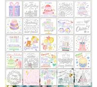 25 pcs Birthday Party Stencils,Birthday Theme Cake Symphony Drawing Painting Reusable Template, Painting with Birthday Theme Stencil for Scrapbooking, Canvas, Card Making, DIY Art, Wall Decor