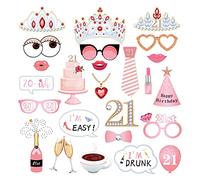 25 PCS Birthday Photo Booth Props 21st Party Supplies Holiday Picture Decorations Photo Booth Props for Birthday Party Favors Pose Sign Kit Fun for Women