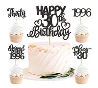 25 PCS Black 30th Birthday Cupcake Toppers Glitter Thirty Happy 30th Straight Outta 1996 Cupcake Picks for Cheers to 30 Years Birthday Wedding Anniversary Party Cake Decorations
