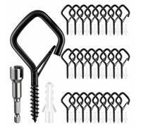 25 Pcs Black Eye Hooks, Screw Heavy Hooks for Hanging with Safety Buckle, Include 1 Wing Nut Driver for Hanging String Lights Plants Outdoor, Wind Chimes Christmas Decorations on Wall Ceiling