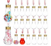 25 Pcs Booze Balls, 50 ml/1.6 oz Empty baubles to fill, Clear baubles to fill with Screw Caps and Ribbon, Plastic Light Bulb Pendant Balls for New Year Valentine's Day Home Holiday Party Decor
