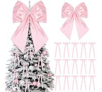 25 Pcs Bow Christmas Tree Decoration Set Extra Large 20 x 24 Inches Coquette Bows Christmas Tree Topper with 24 Satin Ribbon Bows for Xmas Holiday Wreaths Wedding Garland Gifts Home Decor