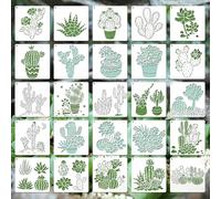 25 PCS Cactus Stencils Set, Maslasee Stencils for Crafts Reusable, DIY Stencils for Painting, Walls, Doors, Windows, Home Decor, Art & Garden Projects，Perfect for Paint, Tile, Furniture Designs
