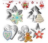 25 Pcs Christmas Cookie Cutter Set, FUKPO Stainless Steel Christmas Pastry Biscuit Cutters Baking Xmas Tree Gingerbread Man Star Heart Snowflake, Cookie Cutters Shapes Mini Cake Icing Fondant for Kids