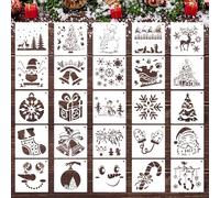 25 Pcs Christmas Stencils, 6x6 Inch Reusable Templates Merry Christmas Ornament Snowflakes Holiday Stencils for Painting on Wood Plastic Greeting Cards Xmas Crafts Wall Window Door DIY Decoration