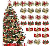 25 Pcs Christmas Tree Bows, Christmas Tree Decoration, Wreath Making Supplies Bows, Xmas Small Bow with Bell for Gift Wrapping Craft Supplies Wrapping Accessories
