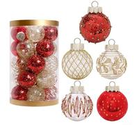 25 PCS Christmas Tree Hanging Ball Ornaments 6cm Glitter Baubles for Holiday Wedding Party Decoration(Red Gold)