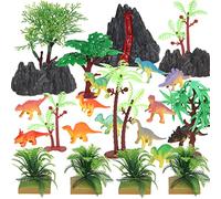 25 Pcs Dinosaur Cake Decorations Mini Dinosaur Figures Plastic Dinosaurs Palm Trees Model Toys Jungle Cupcake Stand Cake Topper Gifts for Boys Party Supplies Craft