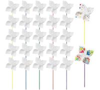25 Pcs DIY Pinwheels Craft Kit, 15 in Blank Color Your Own White Pinwheels, Four-Leaf Dutch Bulk Pinwheels with 5 Colored Sticks, Paper Windmills for Little ones Painting, Garden Decoration
