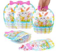 25 Pcs Easter Gift Bags Bunny Sealing Clear Pouches with Handles Resealable Happy Easter Plastic Treat Goodie Bags for Candy Wrapping Supplies Easter Basket Birthday Decoration Egg Hunt Party Favors