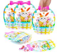 25 Pcs Easter Gift Bags Easter Treat Goodie Bags Bunny Sealing Clear Pouches with Handles Resealable Happy Easter Plastic Favor Bag for Spring Holiday Party Candy Gift Wrapping Supplies Decoration