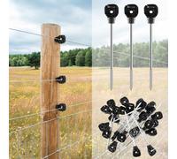 25 Pcs Electric Fence Insulators Fencing Post Screw-in Ring Set 8.9 Inch Long Arm Meadow Farm Electric Fence Wood Post Black for Electric Fence of Farm (25)