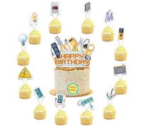 25 Pcs Electrician Cake Decorations Electrician Cake Topper Cupcake Toppers for Electrician Birthday Party Decorations Power Electrician Lineman Birthday Party Supplies