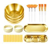 25 Pcs Facial Care Kit for Estheticians, Includes 3 Small Golden Mixing Bowls, 6 Applicator Brushes, 2 Golden Trays, 2 Headbands, 12 Compressed Sponges, Skincare Accessories for Spa, Home Use