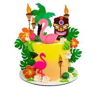 25 PCS Flamingo Cake Toppers Summer Hawaiian Cake Decoration with Cute Pink Clay Flamingo for Hawaiian Aloha Themed Party Supplies