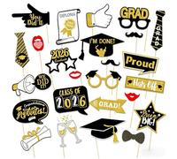 25 PCS Graduation Photo Booth Prop,Prom Decorations 2026,Graduation Decorations 2026,Party Hand-held Photo Props,Photo Booth Signs & Glitter Frames for Class of 2026 Party