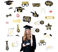25 PCS Graduation Photo Booth Props, Black And Gold Party Decorations Photo Booth For Adults And Kids, Funny Photo Props For Primary Secondary School University