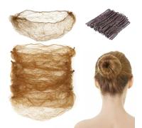 25 Pcs Hair Nets for Buns And 50 Pcs U Shaped Hair Pins Set, Bun Nets Brown,Ballet Bun Kit,Ballet Hair Net,50 Cm individual Package invisible Hair Nets for Women, Girls, Ballet Dancer, Nurse(Brown)