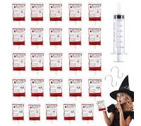 25 Pcs Halloween Blood Bag for Drinks with Syringe Hooks, 150ml Four Blood Types Vampire Drinking Pouch Decoration Fast Filling Juice Bags Container Drink Bags for Halloween Party Favors Cosplay