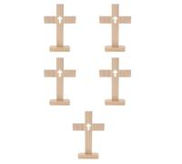 25 Pcs Hand Carved Wooden Church Decor Cross with Base | Beige Rustic Finish, Layered Three Dimensional Contours, Wall Hanging Option, Suitable for Baptism and Easter