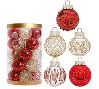 25 Pcs Hand-Painted Baubles, 6cm Shatterproof Plastic Hanging Ornaments with Strings for Xmas Tree, Holiday, Party