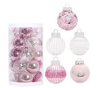 25 Pcs Hand-Painted Baubles, 6cm Shatterproof Plastic Hanging Ornaments with Strings for Xmas Tree, Holiday, Party
