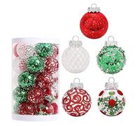 25 Pcs Hand-Painted Baubles, 6cm Shatterproof Plastic Hanging Ornaments with Strings for Xmas Tree, Holiday, Party