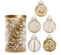 25 Pcs Hand-Painted Baubles, 6cm Shatterproof Plastic Hanging Ornaments with Strings for Xmas Tree, Holiday, Party