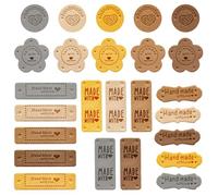 25 Pcs Handmade Labels, PU Leather Made with Love Labels Embossed Hand Made with Love Labels Sewing Hand Made Labels with Holes for Crochet, Knitting, Sewing, DIY, Bags, Hats (5 Styles)