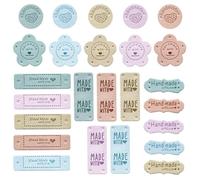 25 Pcs Handmade Labels, PU Leather Made with Love Labels Embossed Hand Made with Love Labels Sewing Hand Made Labels with Holes for Crochet, Knitting, DIY, Bags, Hats (5 Styles)