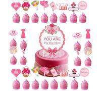 25 Pcs Happy Mothers Day Cake Toppers for Mom, Mothers Day Cake Decorations, Cupcake Toppers for Mama