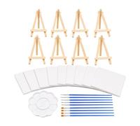 25 Pcs Mini Canvas and Easel Set Small Canvases Painting Brushes Palette | Blank Pre Stretched Wooden Tabletop Easel Foldable Acrylic Oil Watercolor Painting DIY Party Wedding Display Brush Kit