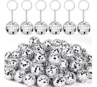 25 Pcs Mini Disco Ball Keychain, Small Silver Mirror Disco Ball Bulk Keyring Party Favors for 70s 80s Disco Party Supplies Decorations