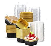 25 pcs Mini Square Baking Cups, 10 oz Aluminum Foil Mini Cake Pans with Lids, Aluminum Foil Cupcake Flan, Muffin Liners, Custard Cake Cups, Catering Gathering Favor (black)