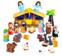 25 Pcs Nativity Set for Children with Lights, Christmas Story Toddle Nativity Figures Set, Religious Kids Nativity Set Include Baby Jesus Mary Joseph Manger, Christmas Nativity Scene for Boys Girls