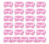 25 Pcs Pink Spa Headband Bulk Set - Soft Coral Fleece Makeup Headbands for Women, Elastic Bow Hair Bands for Washing Face, Skincare & Shower, Adjustable Hair Wraps